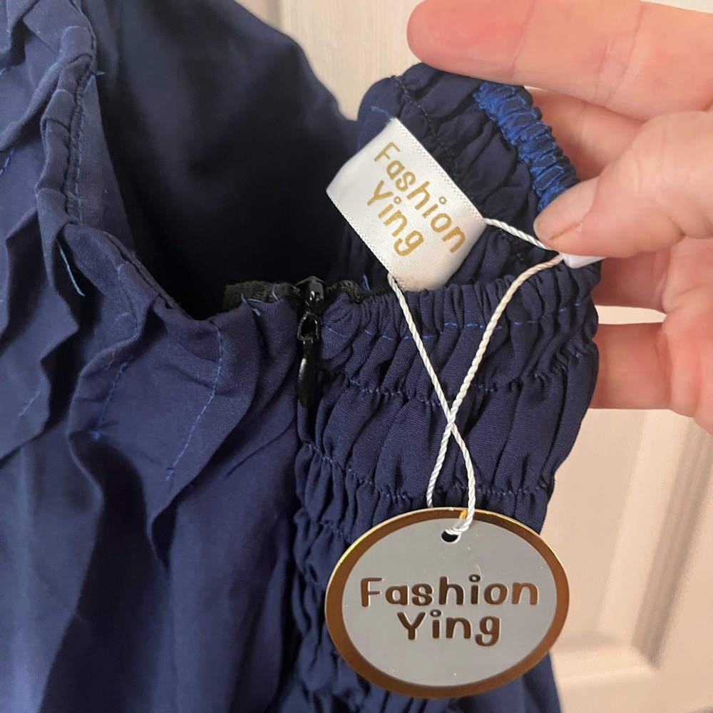 NWT Navy Blue Tiered Halter Mini Sundress Smocked Sz Small Tie Neck Bohemian - Picture 10 of 10